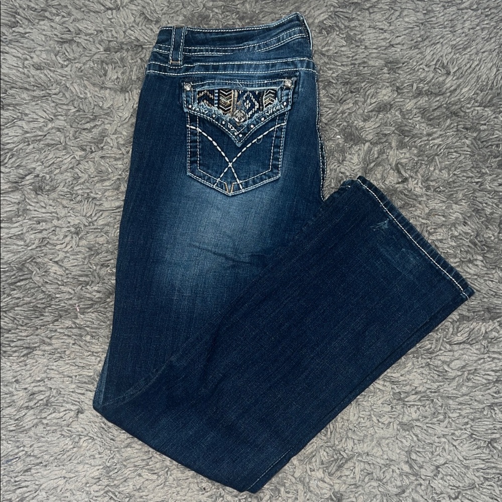 Dark Wash Embroidered Pocket Women's Jeans - Blue
